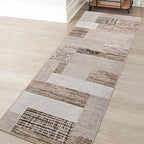 FlyDOIT Modern Geometric Patchwork Area Rug, 2x6 Beige Runner Rugs for Living Room, Rockwood Collection Indoor Rugs for Bedroom, Throw Carpet Floor Decor for Entryway Dining Room Office Nursery