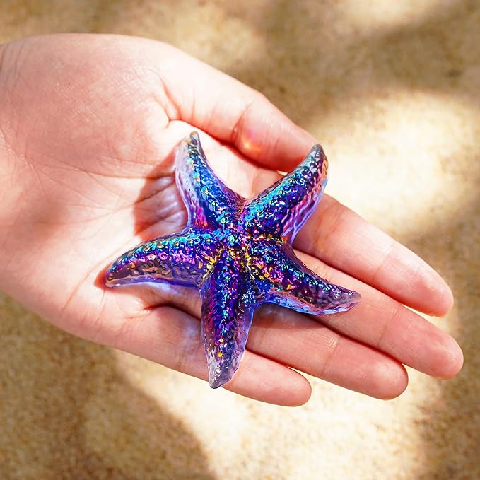 H&D HYALINE & DORA Hand Blown Glass Star Fish Figurines Blue Sea Animal Ornament for Home Decor,Tiny Glass Sea Animals Collectible for Seasonal Gift