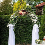 Firlar Artificial Wedding Arch Flowers Kit, 2 Pcs Decorative Floral Swag with Red Rose, Pink Peony and Eucalyptus Leaves Fake Peony Garland Wreath for Wedding Chair Party Ceremony Backdrop Decor
