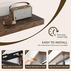 RICHFOCUS 28Inch Floating Shelves for Wall 2 Pack Shelves for Bedroom|Kitchen|Bathroom|Laundry Room Rustic Wood Wall Mounted Shelf with Invisible Brackets for Books|Storage|Decor, Rustic Brown