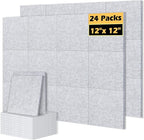 DOLLAR BOSS Felt Cork Board Tiles, 24 Packs 12" x 12" Thick Cork Bulletin Board Self Adhesive Acoustic Panels Soundproof Corkboards for Walls with Pushpins for Home Office Kitchen School, Light Grey