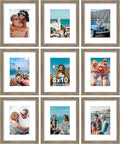 Vittanly 8x10 Picture Frames Set of 9, Shatter Resistant Plexiglass, Display 5x7 Pictures with Mat or 8x10 without Mat, Photo Frames for Wall or Tabletop, Engineered Wood, Grayish Brown