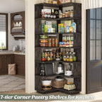 Armocity Corner Book Shelf - 7 Tier Corner Bookshelf Etagere Bookcase with Baffle, Freestanding L Shaped Display Shelf Stand for Home Office, Living Room, Bedroom, Kitchen, Grey Oak