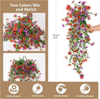 Artificial Hanging Flowers for Outdoors, 2 Pcs Fake Hanging Plant Spring Summer Decor, UV Resistant No Fade Realistic Faux Flower for Front Door Porch Planter Patio Garden Yard(Red Purple)