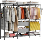 Coat Rack Clothes Wardrobe：Closet Organizer and Storage Clothing Garment Rack with Shelves Heavy Duty for Hanging Clothes Portable Adjustable Black 15.8" DX69 WX76.75 H