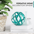 Metal Decorative Sphere for Home Decor - Decorative Balls for Shelves, Centerpiece Bowls, Bookshelf - Decoration Orbs Accents for Living Room, Bedroom - Distressed Teal Shelf Spheres