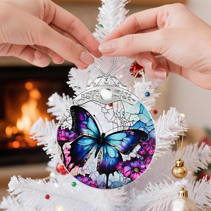 Butterfly Gifts for Women, Stained Glass Ornaments, Purple Butterfly Decorations, Hanging Holiday Presents Idea, Car Hanging Ornaments, Car Charm, Mirror Accessories