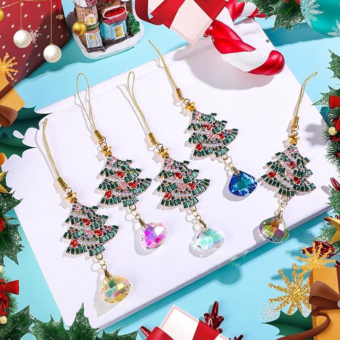 5Pcs Hanging Christmas Ornaments Christmas Tree Crystal Drop Pendant for Thanksgiving Xmas Wedding Party Gifts Crystal Suncatchers Indoor Home Decor