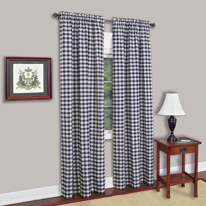 Sweet Home Collection Treatment Kitchen Window Curtain Panel, 84", Buffalo Check Navy