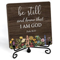Inspirational Christian Desk Decor, Be Still And Know That I Am God Rutsic Sign, Desk Decorations For Office Home Living Room Bathroom, Eucalyptus Shelf Decor, Wooden Plaque With Stand (06)