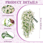 Artificial Hanging Petunias Flowers for Outdoor, 2pcs Fake Plants Long Vine Morning Glory Eucalyptus, UV Resistant Realistic Faux Greenery Indoor Outside Patio Porch Garden Spring Summer Decor, White