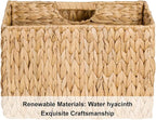 StorageWorks Hand-Woven Divided Magazine Basket, Rattan Magazine Holder, Natural Wicker Magazine Rack for Bathroom, Office, Water Hyacinth, 1 Pack