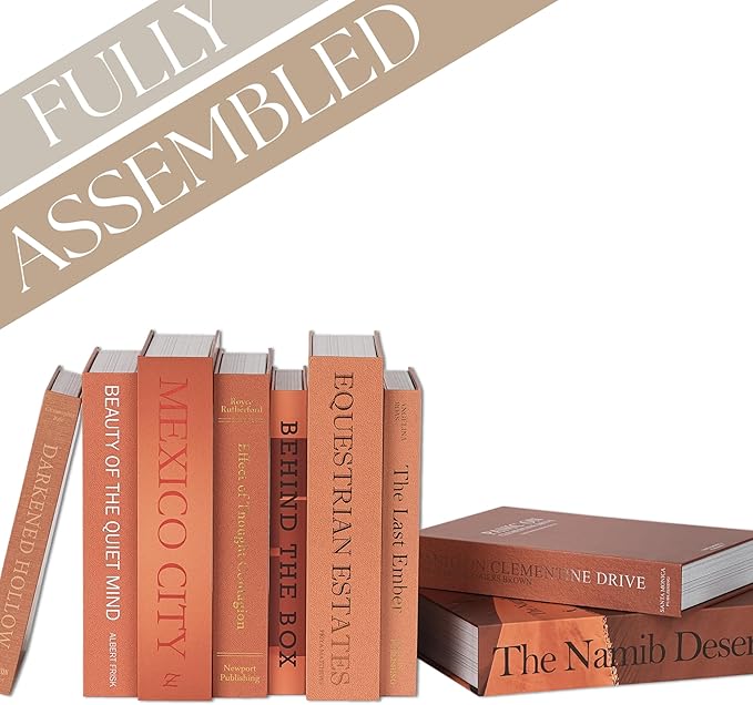 Orange Faux Books Set of 9 - Secret Compartment Fake Books Ideal for Coffee Table, Home Staging, Interior Design & Fashion Books, Old Money Aesthetic, Library Decor