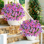 MARTINE MALL 18 Bundles Look Real Artificial Flowers for Outdoors, Realistic Fake Outdoor Flowers, UV Resistant Silk Pansy Flowers for Outside Faux Flowers Plants for Outdoor Porch Patio, Pink+Purple