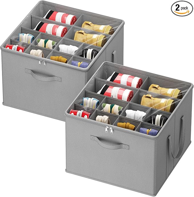 Lifewit Shoe Storage Organizer for Closet, Fabric Large Shoe Box Storage Containers with Clear Cover, Foldable Bins for Boots Heels Sneakers Fits 24-32 Pairs (Each 12-16 Pairs) 2 Pack Light Gray