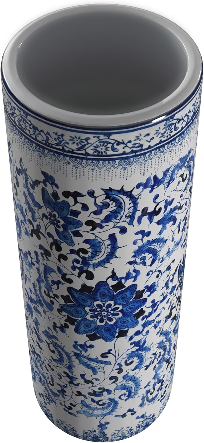 Red Lantern 24" Floral Blue & White Porcelain Umbrella Stand