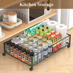 Under Bed Storage with Wheels and Storage Bag, 360° Rolling Under Bed Metal Drawers for Clothes, Blankets, Books and Shoes,Black， 2pack