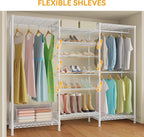 H12 Heavy Duty Clothes Rack with Adjustable 5-Tier Shoe Rack, Metal Clothing Racks for Hanging Clothes, Freestanding Shoe Organizer Large Garment Racks, 15.7" D x 68.7" W x 76.4" H, White