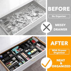 SpaceAid 21-Piece Bamboo Drawer Organizer Storage Boxes Set, Wood Tray Junk Drawer Organizers Multi-Use Divider Bins for Kitchen, Bathroom, Office Desk and Makeup Organization (21 Pack, Black)