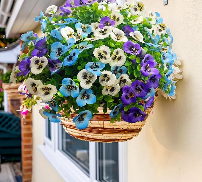 Artificial Flowers for Outdoors Fake Plants, 12pcs Fake Flowers Artificial Plants Outdoor UV Resistant,Silk Faux Flowers Shrubs Greenery Plants for Porch Garden Patio Window Box Decor