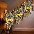 Lyrow 4 Pcs Cordless Prelit Christmas Artificial Swags 24" Xmas Stairway Swag Teardrop Trim Christmas Staircase Decoration Battery Operated Garland Indoor Outdoor Railing Decor (Chic Style)