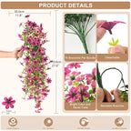 Artificial Hanging Flowers for Outdoors, 2 Pcs Fake Hanging Flowers Spring Summer Decor, UV Resistant Faux Artificial Outdoor Plants for Planter Front Door Porch Patio Garden Yard(Gradient Purple Red)