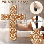 Maitys Floral Cross Wall Decor Hand Painted Decorative Inspirational Wooden Cross Mexican Art Wall Decor Mexican Crucifix for Home Room Church Decoration(Beige Talavera Tile)