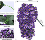HyeFlora Artificial Flowers for Outdoors 2pcs Faux Silk Pansy Vines Lush UV Resistant Fake Hanging Flower Plants for Outside Porch Yard Patio Window Box (Mix Purple)