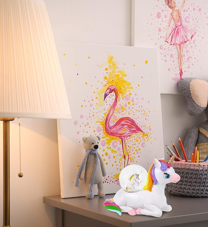 CoTa Global Unicorn Snow Globe Decor - Beautiful Pink Sparkle Rainbow Unicorn Figurine, Cool Snow Globes and Figurines, Perfect Ornament Miniature for Home Decor - 45 mm
