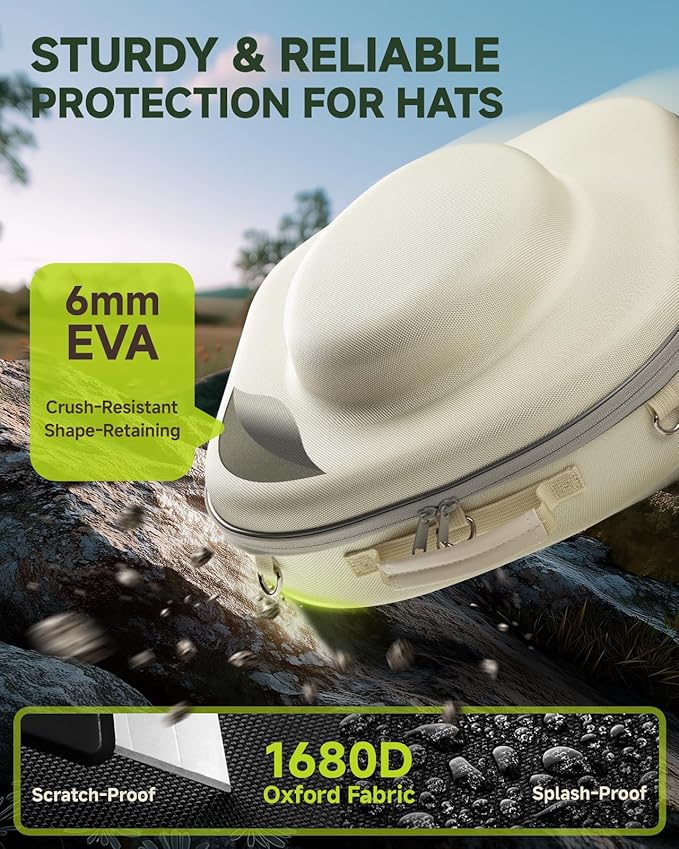 Cowboy Hat Box, Cowboy Hat Case for Travel, Crush Proof Storage for Western/Panama/Fedora, Carrier with Adjustable Shoulder Strap & Brush