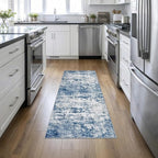 2'x6' Runner Rug Washable Rug: Modern Abstract Soft Thin Runner Rug Blue