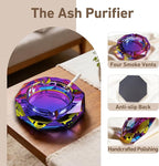 Coomin 5.9in Large Crystal Glass Ash Tray, Sparkly Cigarettes Cigar Ashtray, Ashtrays for Smokers Indoor Office Home Desktop Tabletop, Gifts for Women, Purple
