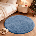 OLANLY Blue Round Rugs for Bedroom - Machine Washable, 4 ft Circle Area Rugs for Living Room, Soft and Fluffy Shaggy Carpet for Teen Girl and Boys, Nursery Rooms, Dorms, Home Decor Aesthetic