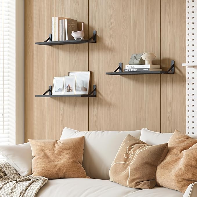 YGEOMER Wall Shelves for Bedroom, 16.5 Inch Floating Shelves for Wall, Shelves for Bathroom Storage, Living Room and Kitchen Decor (Set of 6 Black)