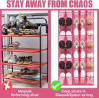 Windyun 40 Over the Door Shoe Organizer Large Mesh Pocket Hanging Shoe Rack for Closet Rose Red Nonslip Behind Door Storage Holder Back to School Organizer for Dorm Room College Classroom Storage