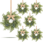 6 Pcs Small Blueberry Swags Spring Summer Wreath Mini Kitchen Candle Rings 3” Blue Berry Cabinet Wreaths with Retro Burlap Ribbon for Farmhouse Rustic Home Front Door Window Wedding Chair Wall