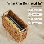 BROWNLILY Hand-Woven Magazine Holder, Natural Water Hyacinth Magazine Wicker Basket, Magazine Storage Floor Rustic Home Decor for Living Room, Bedroom