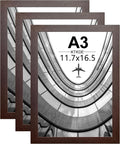 KTKDE A3 Poster Frame Set of 3,Picture Frame Walnut Wooden -11.7x16.5in - Photo Frame,Certificate Frame with Plexiglass for Wall Mount or Table Top Display