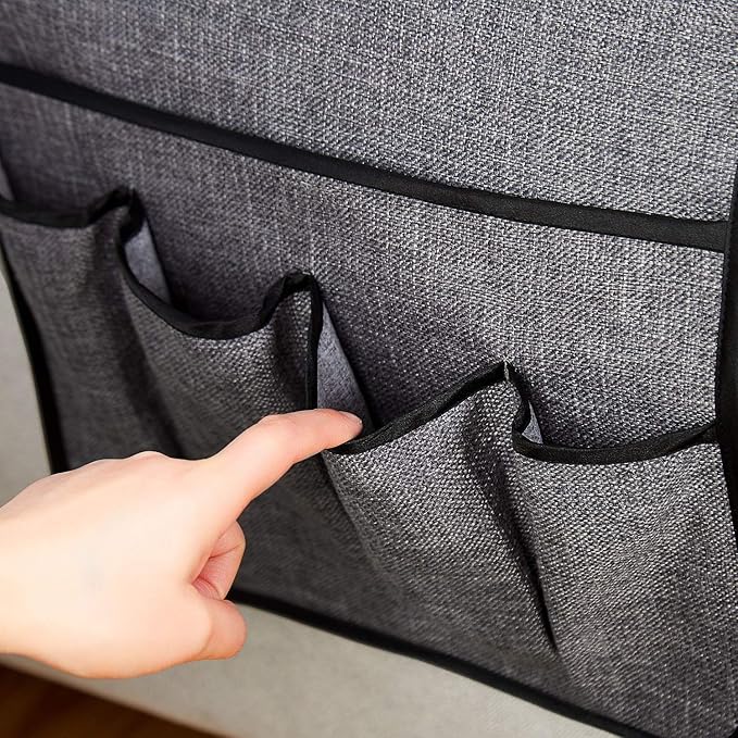 Sofa Armrest Organizer Non-Slip Arm Chair Hanging Caddy Remote Control Holder for Magazine, Phone, Books, Glasses(Grey,13in)