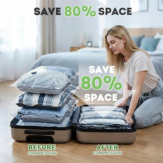 Mapambo Vacuum Storage Bags with -60000Pa USB Pump, 12 Pack Vacuum Seal Bags for Clothing Travel in 3 Sizes, Travel Vacuum Bags with Pump, Saving up to 80% of Luggage Space (12 Combo Size)
