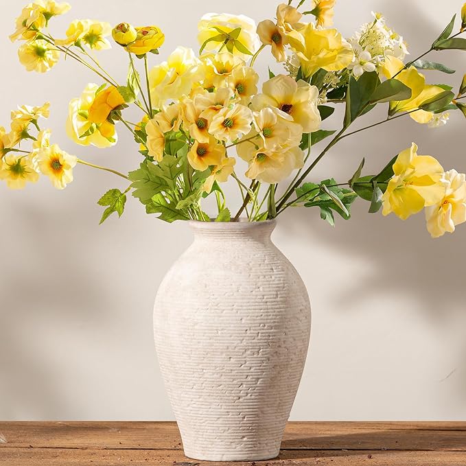 Ceramic Flower Vase Home Decor - Large Farmhouse Table Vases Rustic Vintage Living Room Kitchen Bedroom Decorations for House Book Shelf Office Coffee Desk Dining Fireplace (9" Rustic)