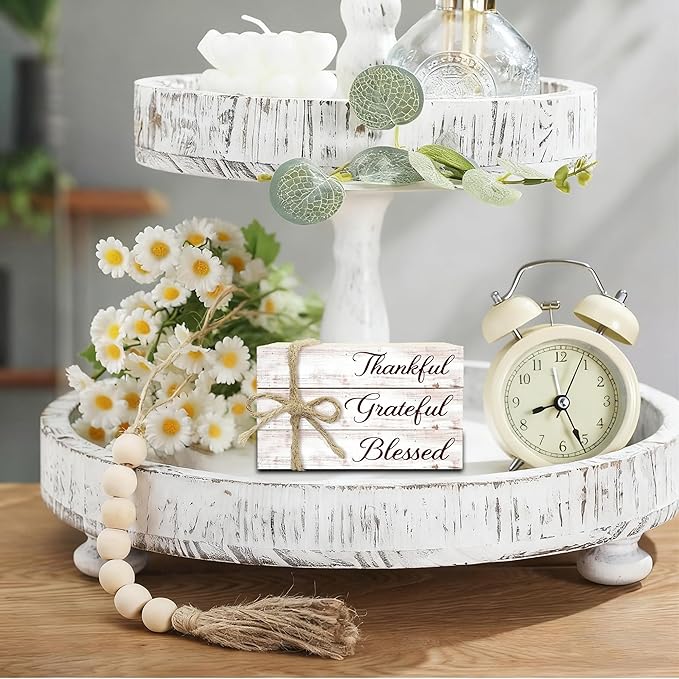Decorative Books For Home Decor, Wood Book Stack For Table Decor, Thankful Grateful Blessed Decoration Books For Living Room Bookshelf Office, Thanksgiving Farmhouse Stacked Books Decoration (L78)
