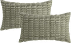 MIULEE Pack of 2 Corduroy Decorative Lumbar Throw Pillow Covers 20x12 Inch Soft Boho Striped Pillow Covers Modern Farmhouse Home Decor for Summer Sofa Living Room Couch Bed Light Olive Green