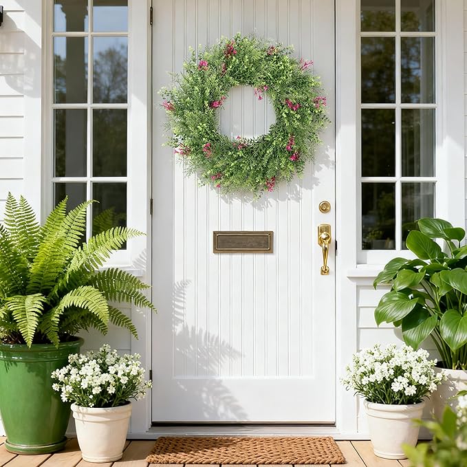 24 Inch Summer Wreaths for Front Door Spring Wreath Outdoor Green Door Wreath for All Seasons Porch Living Room Bedroom Indoor Outdoor Window Wall Farmhouse Home Decoration