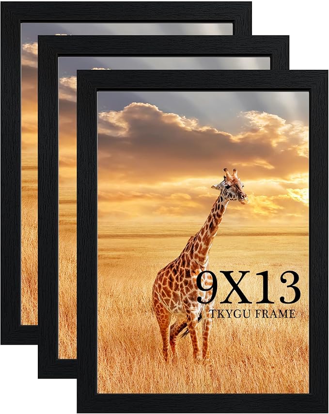 9 x13 Picture Frame Set of 3, 9 x13 Black Wooden Frame Wall Gallery Poster Photo frame with Shatter Resistant Plexiglass,Horizontal and Vertical Formats for Wall Hanging, best gift