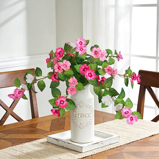 Artificial Fake Flowers for Outdoors Spring Decoration 2 Bundles Faux Flowers Plants for Outdoor Planters UV Resistant Silk Realistic Flowers for Outside Home Garden Front Porch Patio Décor
