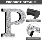 Qunclay 12'' Silver Crystal Diamond Bling Letters Crushed Diamond Decoration Wooden Glitter Letter with Screw and Hooks Rhinestone Gift for Wedding Y2k Mcbling Bedroom Wall Decor (Letter P)