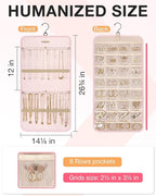 BAGSMART Hanging Jewelry Organizer Storage Roll with Hanger Metal Hooks Double-Sided Jewelry Holder for Earrings, Necklaces, Rings on Closet, Wall, Door, 1 piece, Medium, Pink