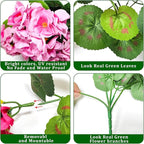 Artificial Geraniums Flowers for Outdoors Spring Decor, 8 Bundles UV Resistant Fake Geraniums Flowers Silk Faux Plants for Home Planter Gardens Table Patio Porch Indoor Summer Cemetery Decor(Color)