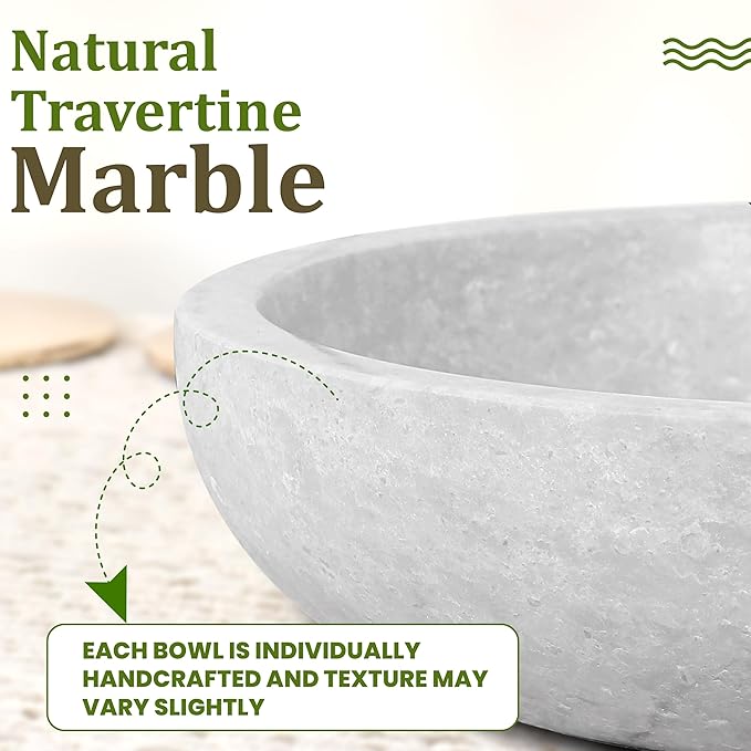 FNTSTICGOODS Travertine Decorative Bowl - 7.8” Diameter & 2” Height - Key Bowl for Entryway Table - Organic Modern Centerpiece - White/Gray